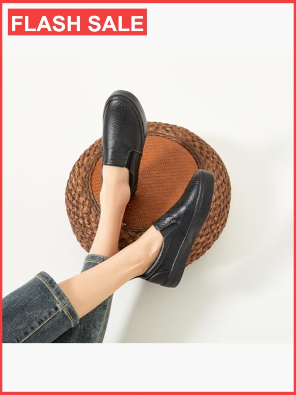 Synthetic Leather Slip On Loafers - Padded Collar Sneakers - Picture 2 of 7